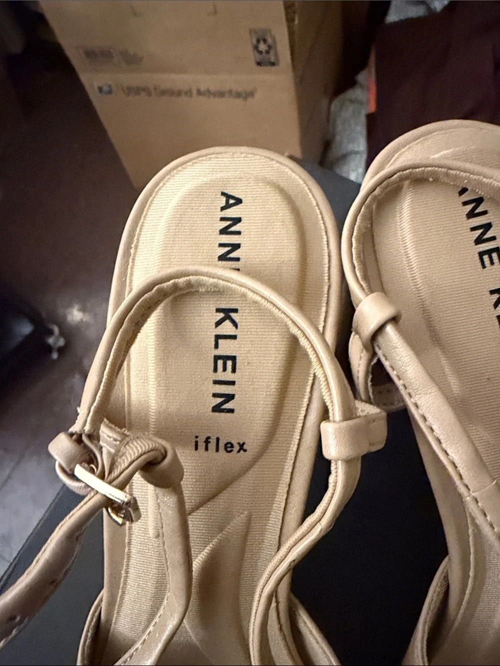 Anne Klein Tan and Black Pointed Toe Slingback Heels